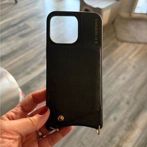 Bandolier Emma Black Leather Phone Case with Gold Accents-iPhone 15 Pro Max